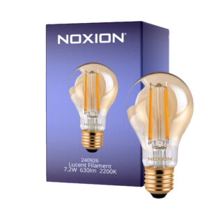 Noxion Lucent Fadenlampe LED E27 Birne Messing 7.2W 630lm - 822 Extra Warmweiß | Dimmbar - Ersatz für 50W