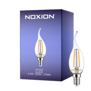 Noxion Lucent LED E14 Gebogene Spitze Kerze Fadenlampe Klar 2.5W 250lm - 827 Extra Warmweiß | Ersatz für 25W