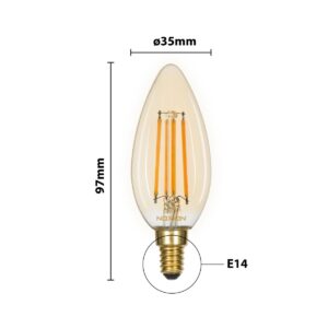 Noxion Lucent LED E14 Kerze Fadenlampe Messing B35 4.5W 400lm - 822 Extra Warmweiß | Dimmbar - Ersatz Für 35W